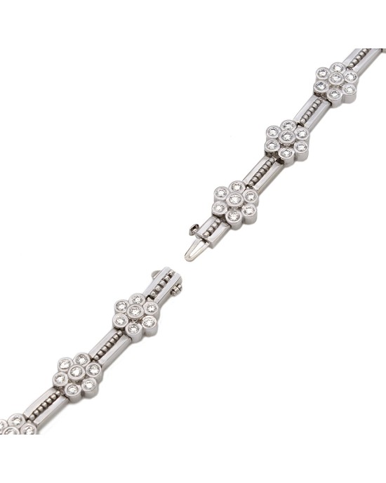 Alternating Diamond Flower and Rectangular Link Bracelet